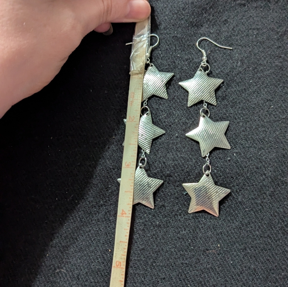 Silver Tone Star Dangle Statement Earrings - image 2